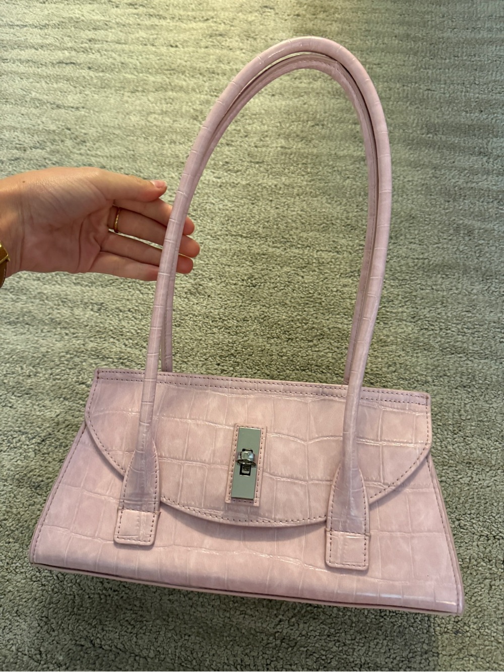 Steve Madden Croc-Embossed Shoulder Bag in Pale Pink